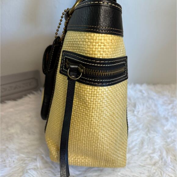 Vintage COACH y2k Black Natural Legacy Straw Tote Bag - Picture 3 of 9